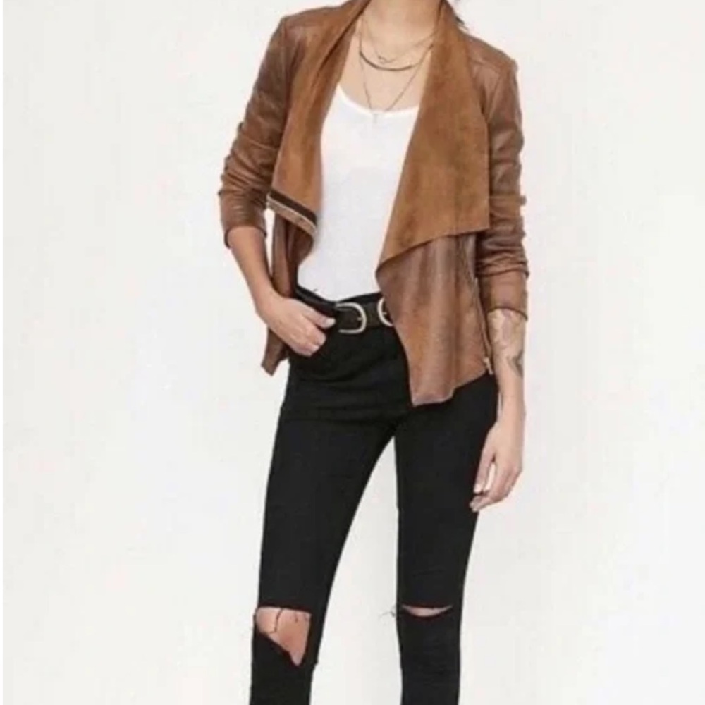 Silence + Noise Tan Suede Open Front Blazer